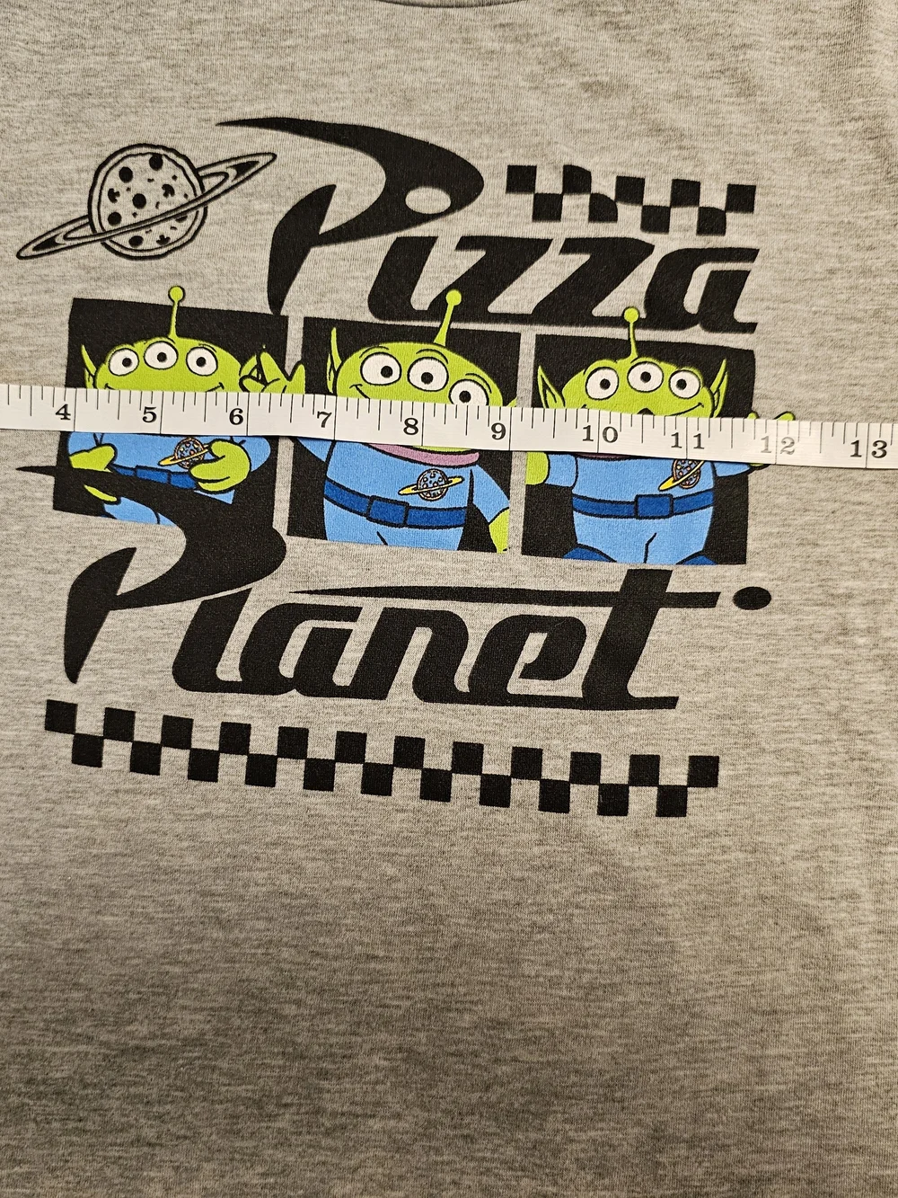 Disney Grey T-Shirt with Green Alien Pizza Planet Graphic